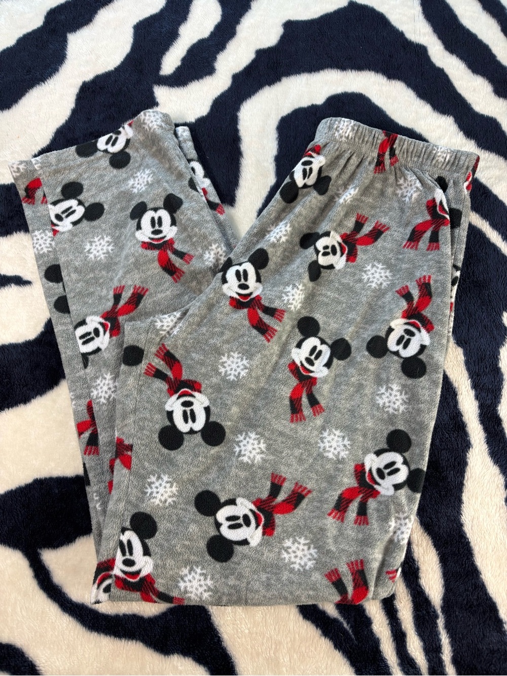 Disney Mickey Mouse Scarf Winter Fleece Pajama Pants Unisex Medium M Gray